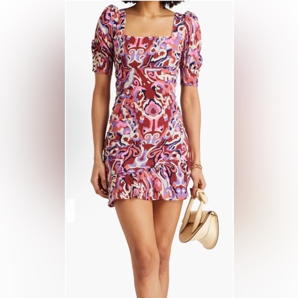 Ba&sh Resort Wear Ruched Mini Dress Small Colorful Paisley Wedding Guest NEW - Picture 1 of 5